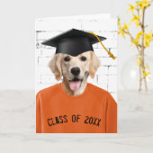 Afstuderen Golden Retriever Oranje T-shirt Kaart (Gele Bloem)
