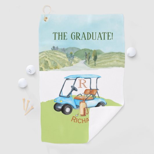 Afstuderen Golf Thema Eigen naam Monogram Clubs Golfhanddoek (Insitu)