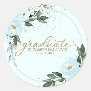 Afstuderen Goud Blauwgroen Bloemen Graduation Part Ronde Sticker