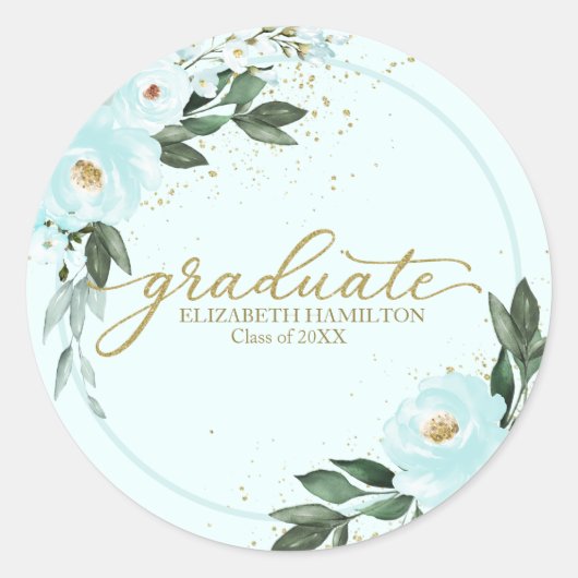 Afstuderen Goud Blauwgroen Bloemen Graduation Part Ronde Sticker (Voorkant)