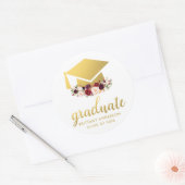 Afstuderen Goud Bourgogne Waterverf Bloemen Ronde Sticker (Envelop)