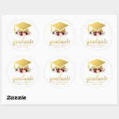 Afstuderen Goud Bourgogne Waterverf Bloemen Ronde Sticker (Vel)