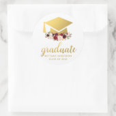 Afstuderen Goud Bourgogne Waterverf Bloemen Ronde Sticker (Tas)