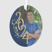 Afstuderen Goud en Blauw 2024 Foto Ornament (voorkant)
