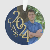 Afstuderen Goud en Blauw 2024 Foto Ornament (voorkant)