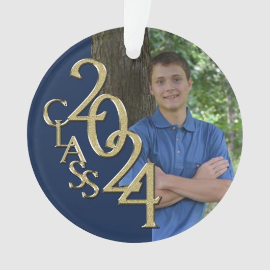 Afstuderen Goud en Blauw 2024 Foto Ornament (voorkant)