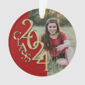 Afstuderen Goud en Rood 2024 Foto Ornament (voorkant)