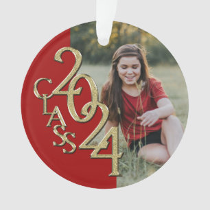 Afstuderen Goud en Rood 2024 Foto Ornament
