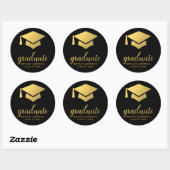 Afstuderen goud en zwart ronde sticker (Vel)