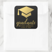Afstuderen goud en zwart vierkante sticker (Tas)
