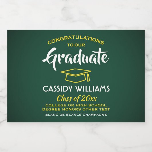 Afstuderen Goud Geel Geel Mini Split Sparkling Wijnetiket (Enkel label)