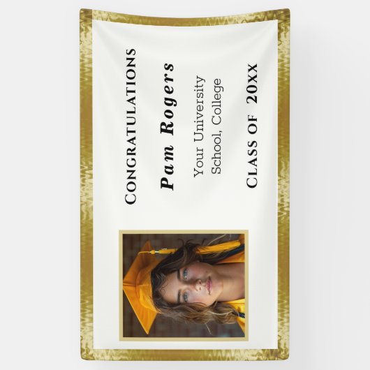 Afstuderen Goud Satijn Elegant Spandoek (Verticaal)