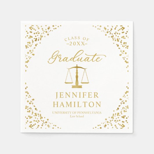 Afstuderen Goud Wit Recht School Afstuderen Servet (Voorkant)