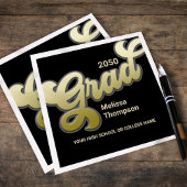 Afstuderen Goud Zwart Typografie Eenvoudig Aangepa Servet