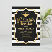 Afstuderen - Goud Zwart Wit Strepen Kaart (Staand voorkant)