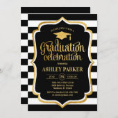 Afstuderen - Goud Zwart Wit Strepen Kaart (Voorkant / Achterkant)