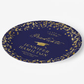 Afstuderen gouden Confetti op blauw Afstuderen Papieren Bordje (Gekanteld)
