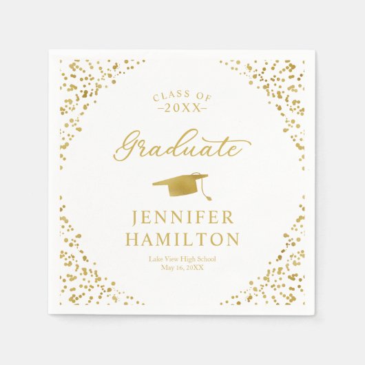 Afstuderen gouden Confetti op wit Afstuderen Servet (Voorkant)