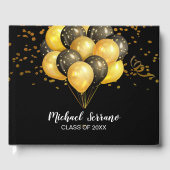 Afstuderen gouden en zwarte ballonnen en Confetti Gastenboek (Voorkant)