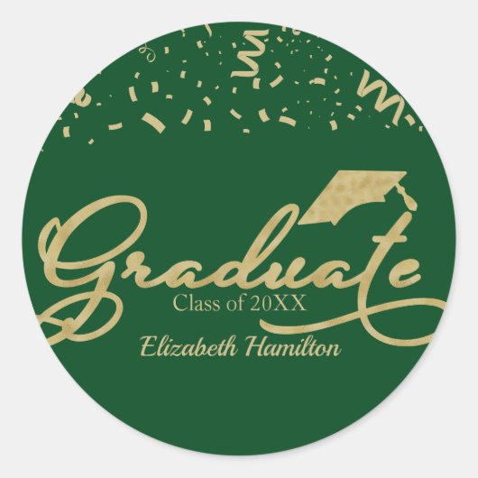 Afstuderen Gouden Folie Graduatie Party Groen Ronde Sticker (Voorkant)