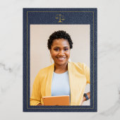 Afstuderen gouden glitter elegante foto van de rec folie uitnodiging (Achterkant)