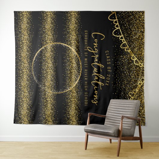 Afstuderen gouden glitter viering foto achtergrond wandkleed (In Situ (horizontaal))