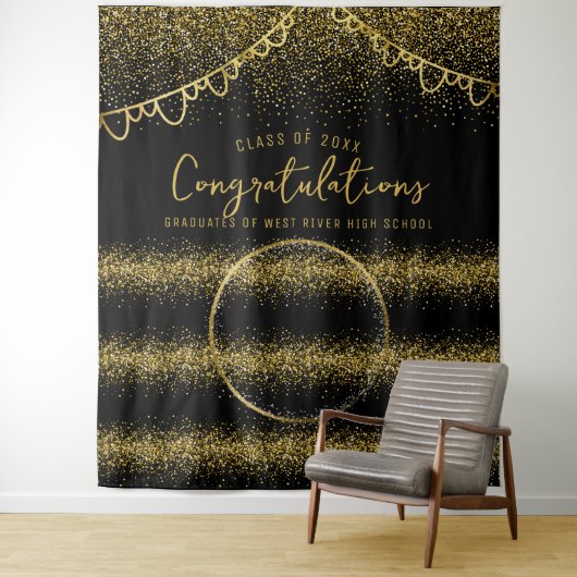 Afstuderen gouden glitter viering foto achtergrond wandkleed (In situ)