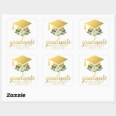 Afstuderen Gouden Groene Waterverf Bloemen Vierkante Sticker (Vel)