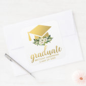 Afstuderen Gouden Groene Waterverf Bloemen Vierkante Sticker (Envelop)