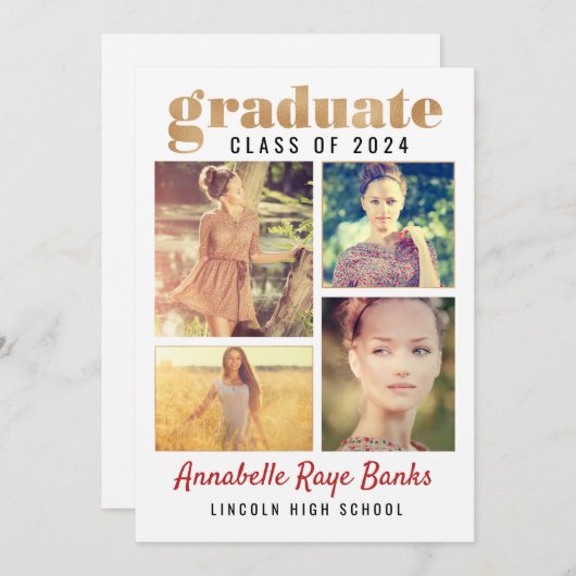 Afstuderen Gouden Klasse van 2024 Witte Collage Kaart (Voorkant / Achterkant)