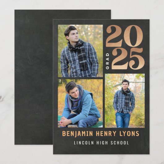 Afstuderen Gouden Krijtbord Klasse van 2025 Printa Kaart (Voorkant / Achterkant)