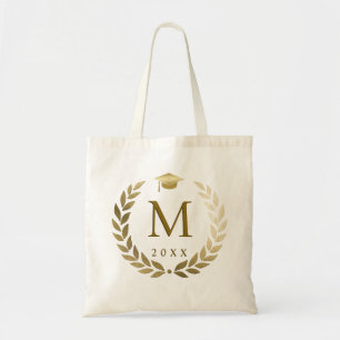 Afstuderen gouden lauwerkrans monogram Initiaal Tote Bag
