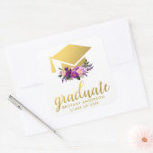 Afstuderen Gouden Paarse Waterverf Bloemen Vierkante Sticker (Envelop)