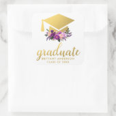 Afstuderen Gouden Paarse Waterverf Bloemen Vierkante Sticker (Tas)