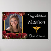 Afstuderen gouden rode rozen poster (Voorkant)