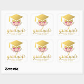 Afstuderen Gouden Roze Waterverf Bloemen Vierkante Sticker (Vel)