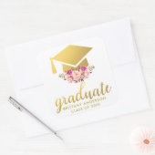 Afstuderen Gouden Roze Waterverf Bloemen Vierkante Sticker (Envelop)
