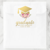 Afstuderen Gouden Roze Waterverf Bloemen Vierkante Sticker (Tas)
