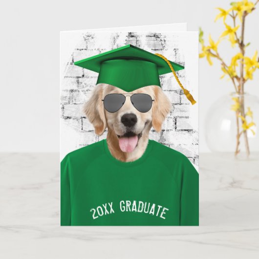 afstuderen gouden rugleuning groene t-shirt kaart (Gele Bloem)