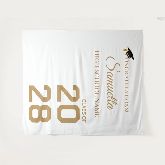 Afstuderen Gouden Script Afstudeerfeest Wandkleed (Voorkant (horizontaal))