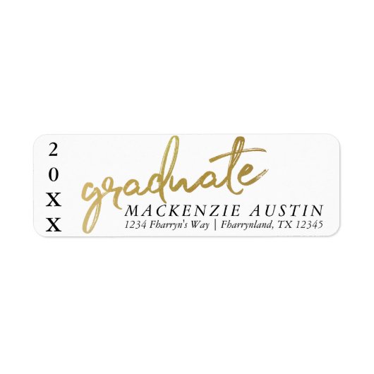Afstuderen gouden script | Classy borstel met jaar Etiket (Voorkant)