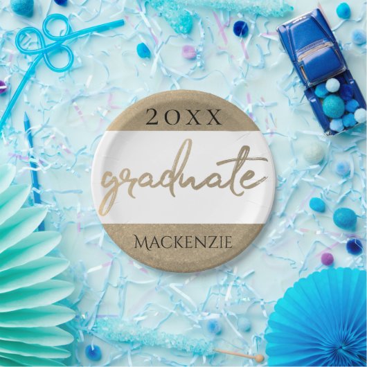 Afstuderen gouden script | Classy borstel met jaar Papieren Bordje (Feest)