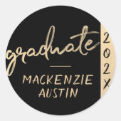 Afstuderen gouden script | Classy borstel met jaar Ronde Sticker (Voorkant)