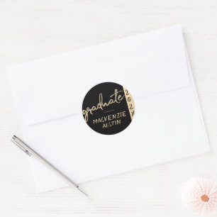 Afstuderen gouden script   Classy borstel met jaar Ronde Sticker