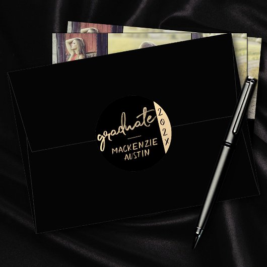Afstuderen gouden script | Classy borstel met jaar Ronde Sticker