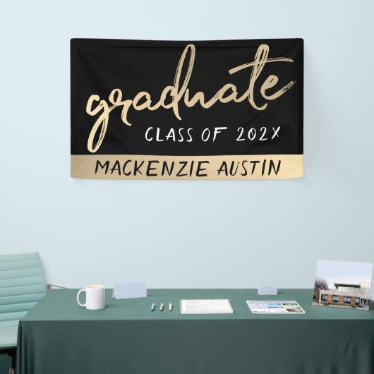 Afstuderen gouden script | Classy borstel met jaar Spandoek (Beurs)