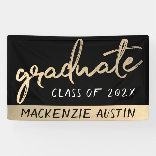 Afstuderen gouden script | Classy borstel met jaar Spandoek (Horizontaal)