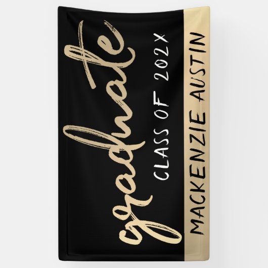 Afstuderen gouden script | Classy borstel met jaar Spandoek (Verticaal)
