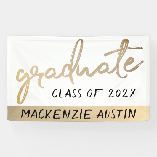 Afstuderen gouden script | Classy borstel met jaar Spandoek (Horizontaal)