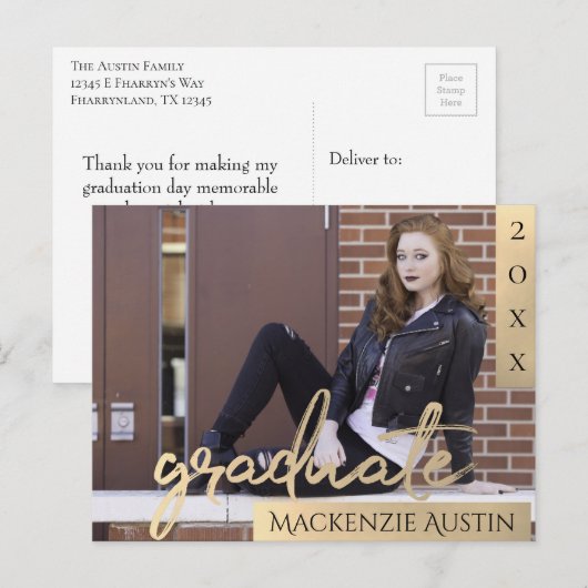 Afstuderen gouden script | Elegante Afstuderen fot Briefkaart (Voorkant / Achterkant)